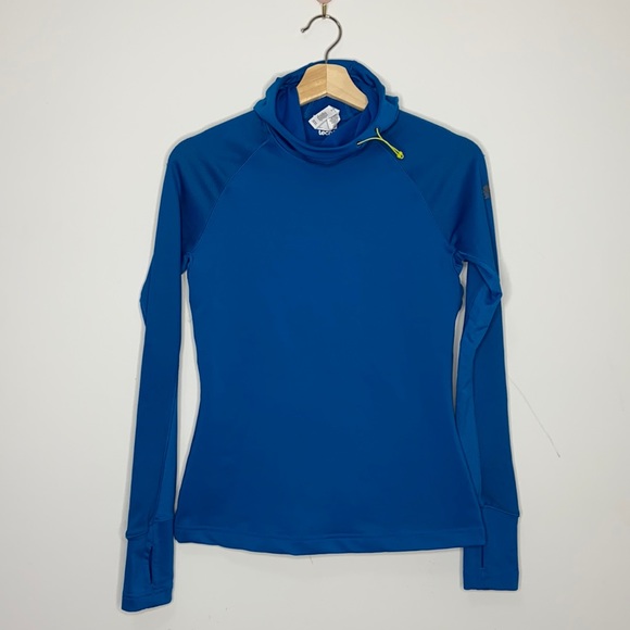 Adidas Blue Climawarm Noel Long Sleeve Top with Hood - Picture 2 of 14